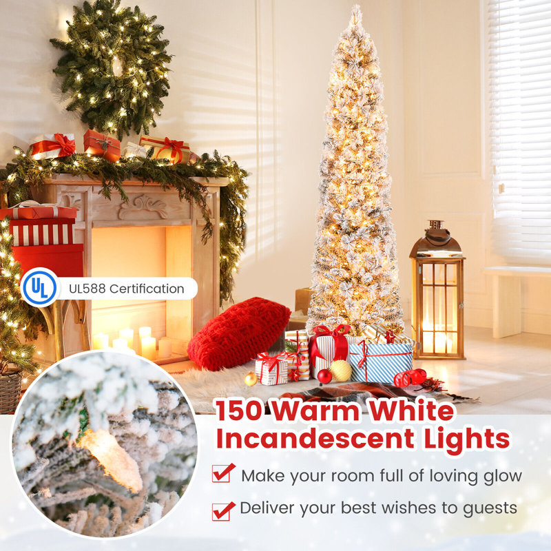 6 pi Arbre de Noël en pin floqué avec lumière incandescente, 6'