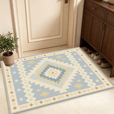 Tapis tribal bleu clair pour le salon, doux et confortable, convient à toutes les saisons, facile à entretenir, tapis de sol intérieur lavable à la machine, sous la table de ferme convenant à la chambre à coucher, à la salle à manger, au bureau, au balcon, au patio de décoration intérieure