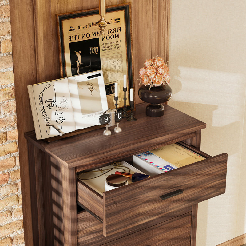 4 piece Bedroom Sets with Queen Size Bed, 2 Nightstands with 2 Drawers and 1 Dresser, Walnut