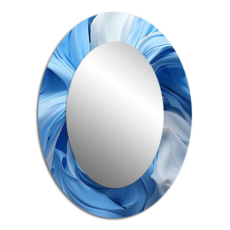 Blue And White Abstract Spiral Cyclone Tranquility - Modern Oval Wall Mirror, 40" x 30"