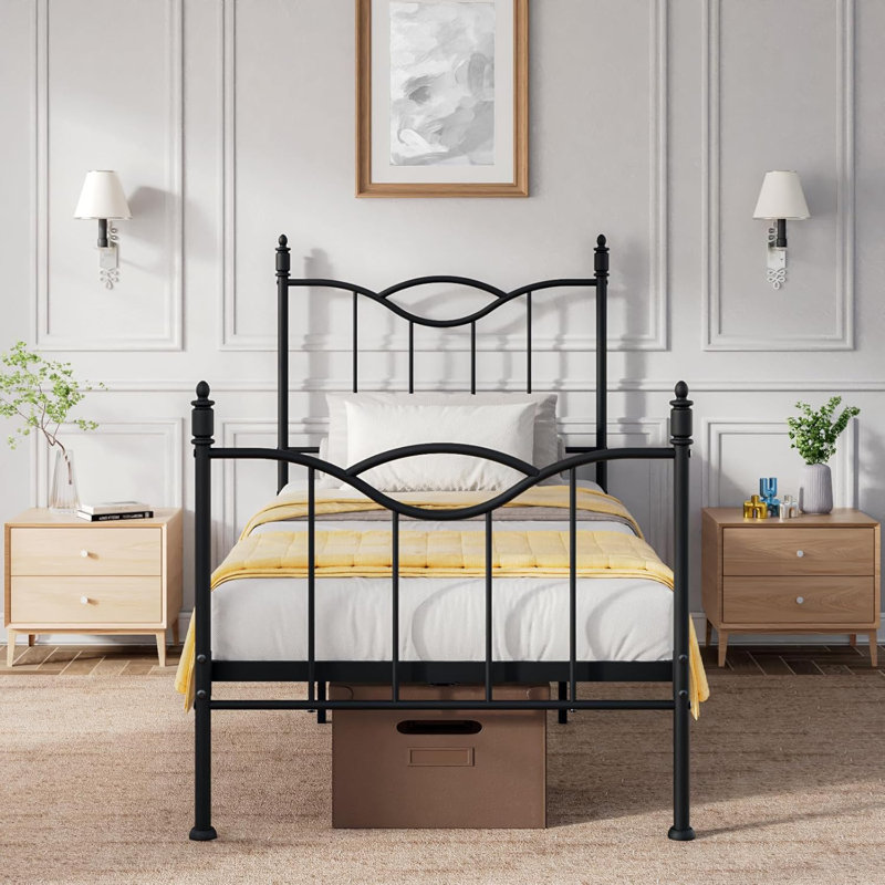 Bed Frame With Headboard,metal Platform Bed Frame Mattress Foundation With Footboard, Queen, Black