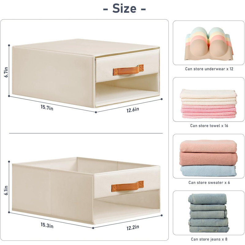 Bacs de rangement pliables en tissu avec tiroirs - Organisateurs de placard empilables avec fenêtre transparente, conception résistante à la poussière pour les vêtements, les jouets et les articles ménagers