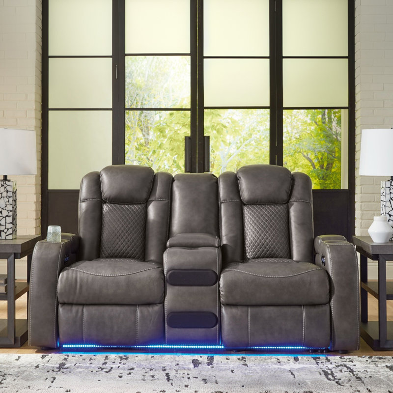 Bemnet 74'' Faux Leather Power Reclining Loveseat, Brown Faux Leather