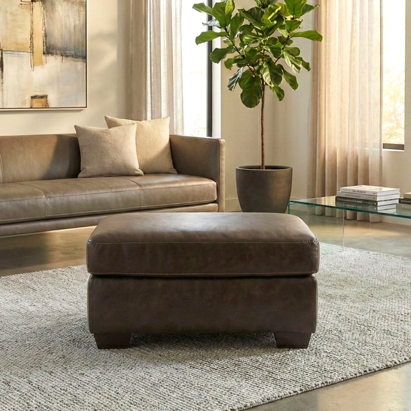  Holmes Leather Upholstered Ottoman, Brown