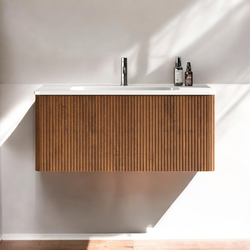 Ensemble de meuble-lavabo mural flottant rayé 36 po avec lavabo en céramique blanche Etna, Noir, noir, noir, noir