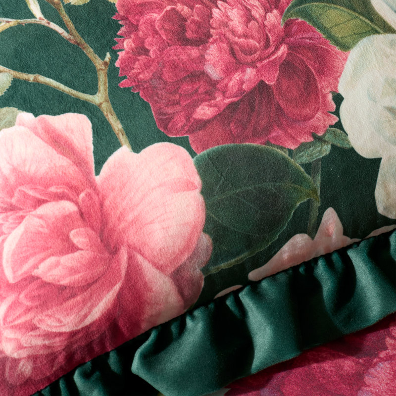 Rose Garden Frill Recycled Polyester Velour Cushio Floral Green Square Throw Cushion