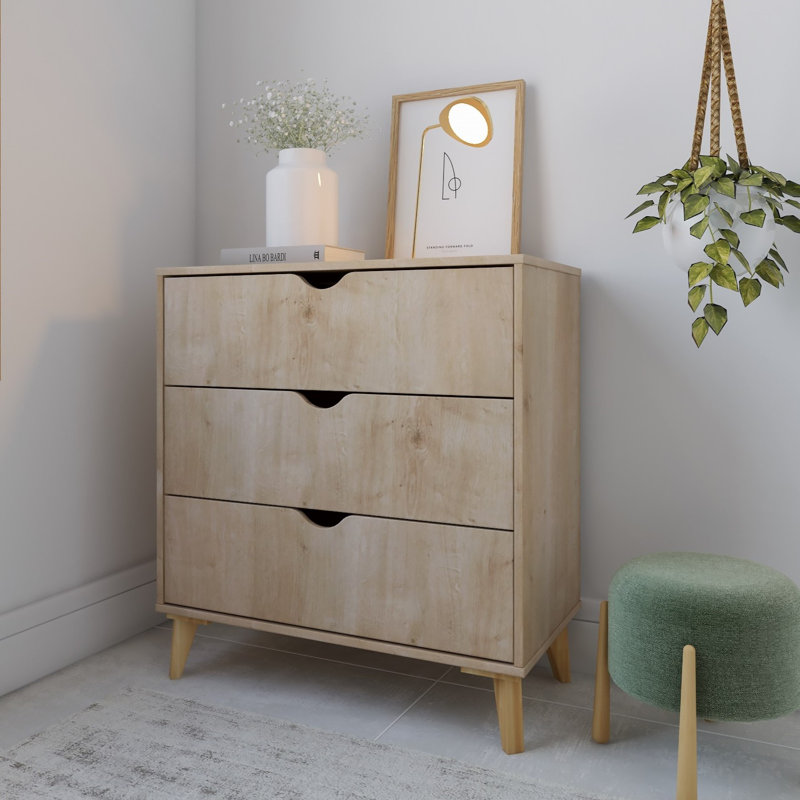 Commode 3 tiroirs Jayvan, Bois naturel