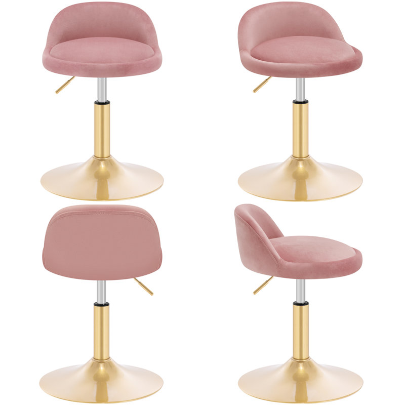 Sunizona Upholstered Adjustable Height Counter Stool with Metal Frame, Golden, Antique pink and pink