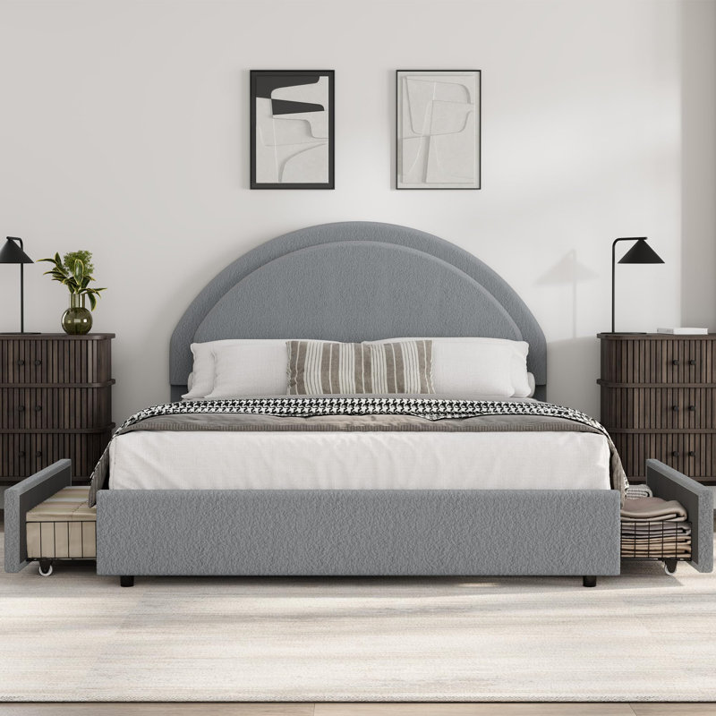 Base de lit tapissier avec 2 tiroirs de rangement Modern, Gris, Grand lit