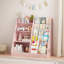 Bibliothèque pour enfants 4 niveaux en bois rose avec bac de rangement pour jouets