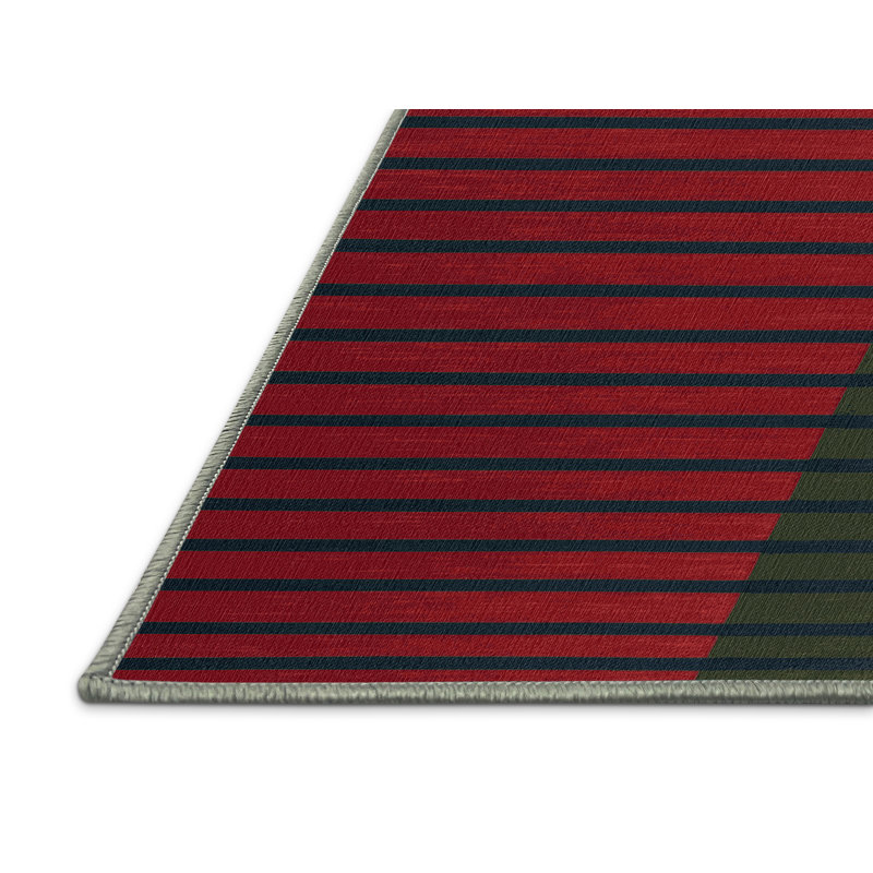 Tapis vert à rayures horizontales lavable à la machine, Carré 3 pi