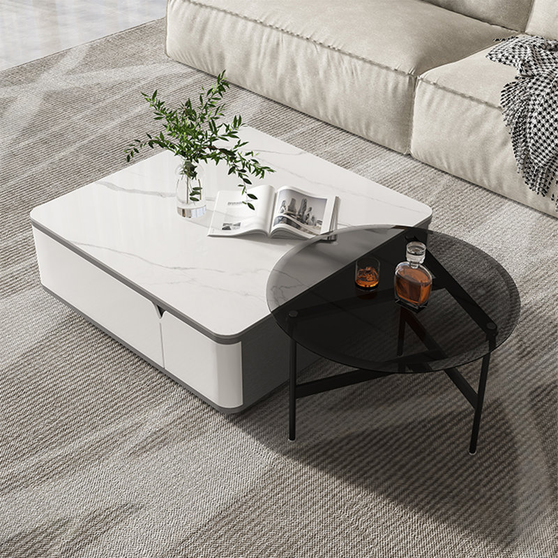 Modern square rock plate coffee table