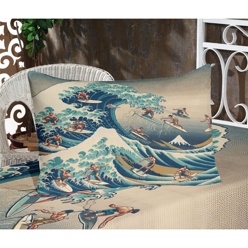 Drap-housse et taie décorative Ambesonne Surfers Ukiyo-e Ocean Seafoam, Très grand californien