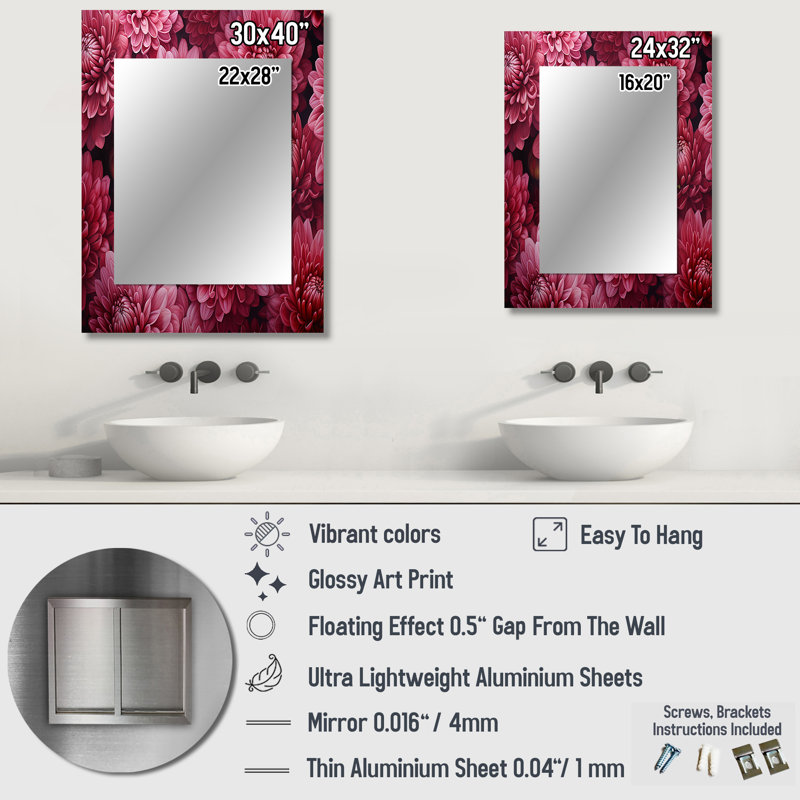 «Mums Musing» - marron unique, grand miroir mural traditionnel, art imprimé en métal, 32 po x 24 po
