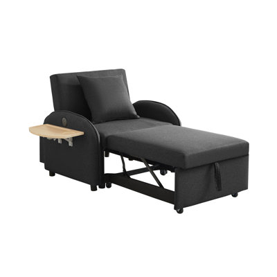 Sleeper Sofa Chair Bed, 3 In 1 Convertible Sofa Chair With Adjustable Backrest & Foldable Table & USB, Type-C, Adjustable Recliner, Armchair For Living Room Bedroom Apartment Small Space, Black