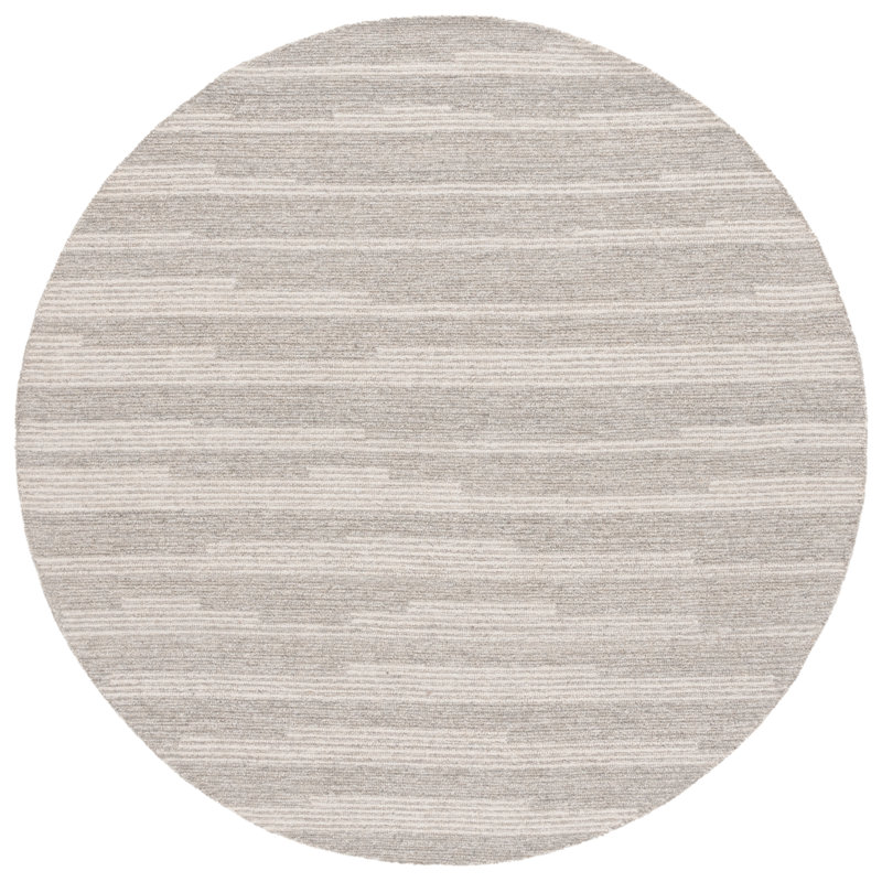 Daiquan Ebony Hand Tufted Wool Cotton Rug in Grey/Ivory, Round 6'