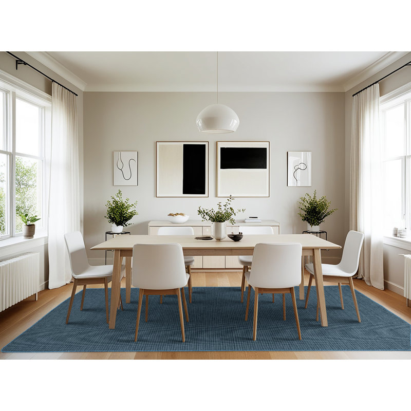 Machine Washable Solid Blue Area Rug, Rectangle 7' x 10'