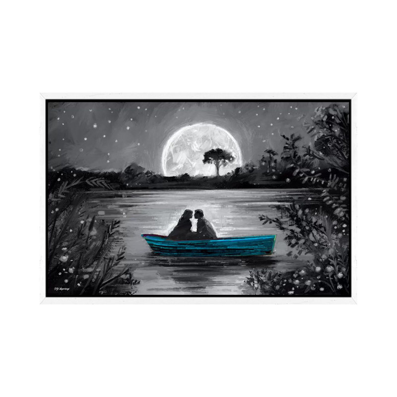 Love in Boat Blue 1 Piece Painting on Canvas, 101.6cm H x 152.4cm W x 3.81cm D, White Floater Framed