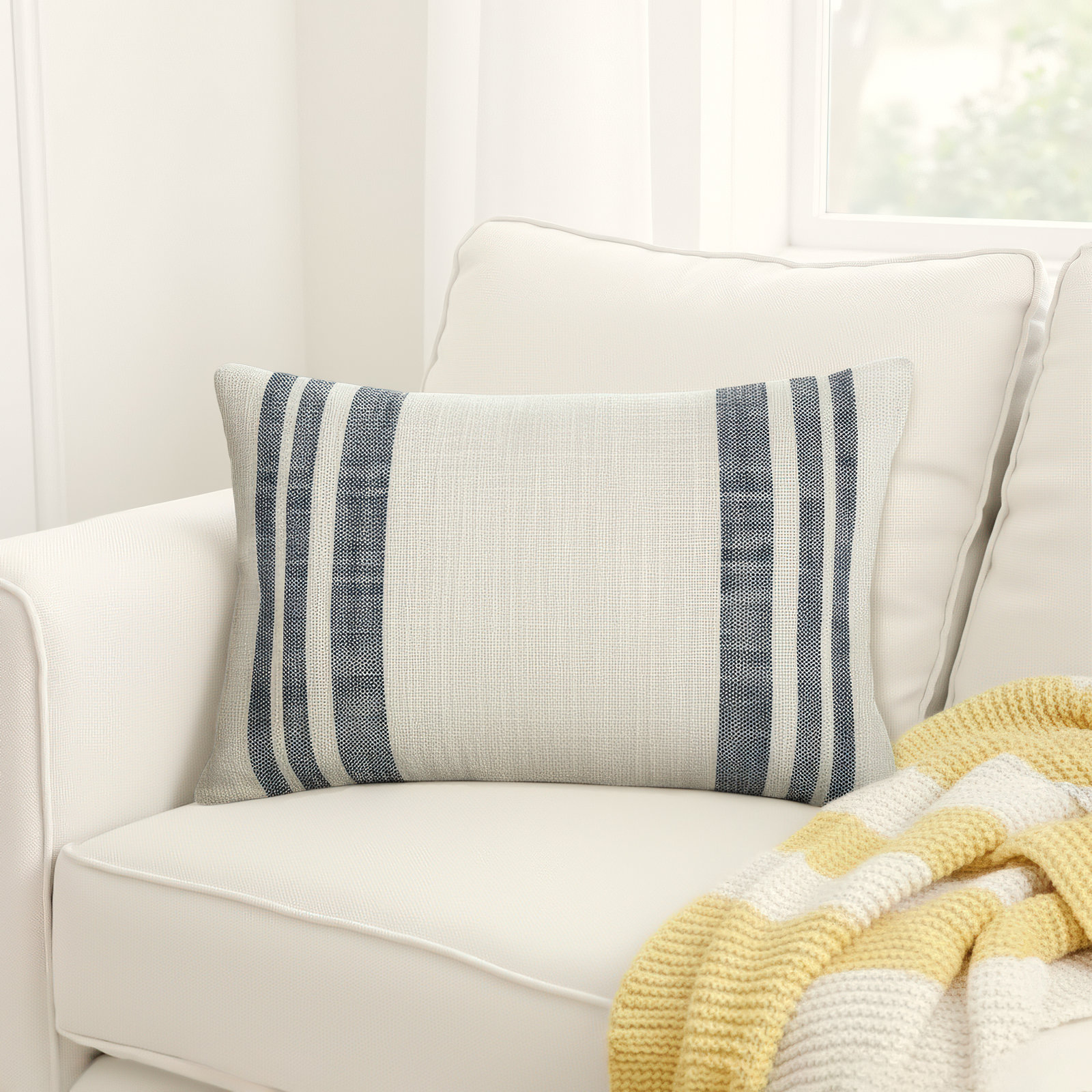 Evergreen Toile Striped Lumbar Throw Pillow, Ink, 14" x 22"