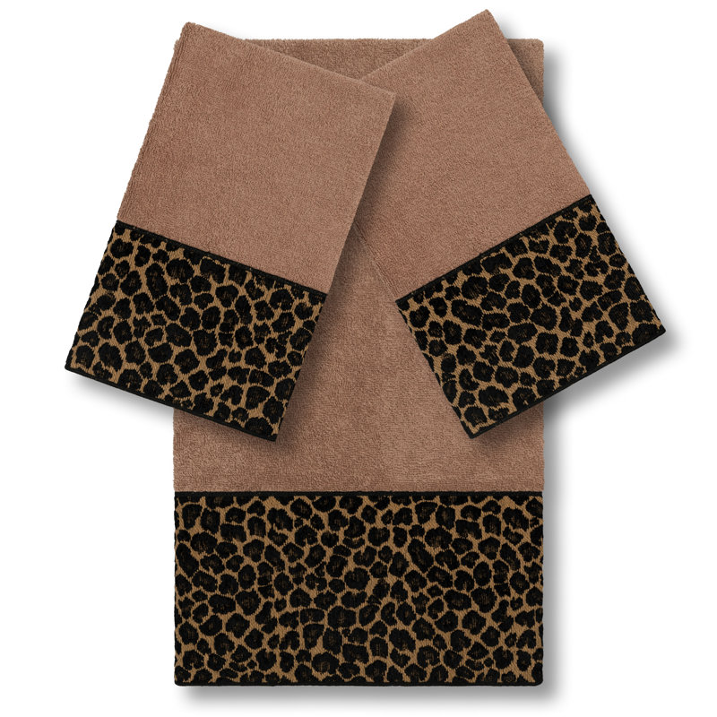 100% Turkish Cotton Spots 3 Piece Embellished Towel Set, Latte