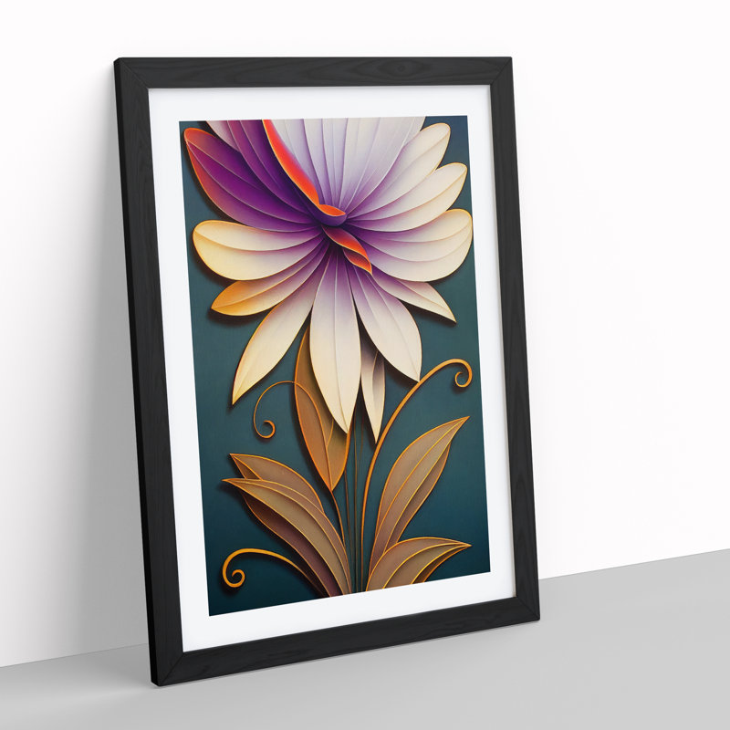 Art Deco Flower No.5 - Wall Art, Black Frame, 34cm H x 25cm W