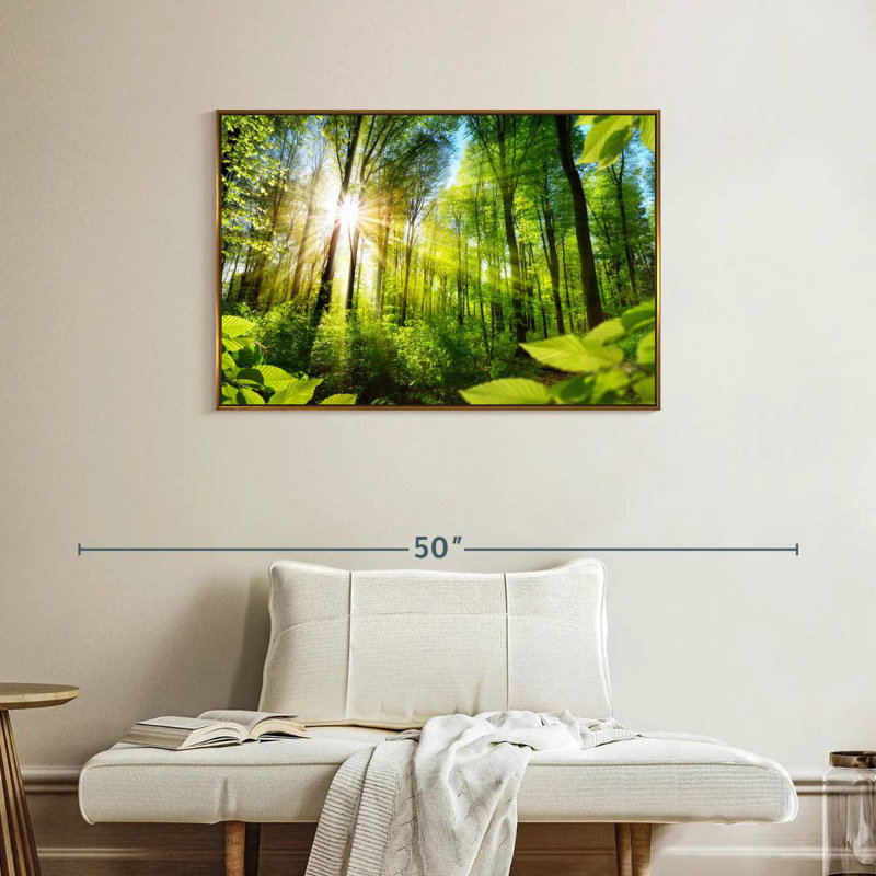 Forêt ensoleillée, Cadre flottant doré, 37 po x 25 po
