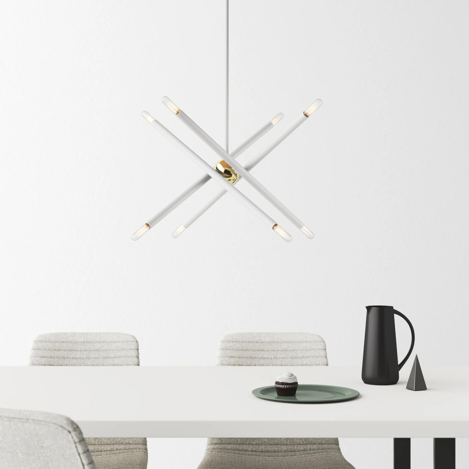 Poco 8 - Light Dimmable Sputnik Modern Linear Chandelier, White