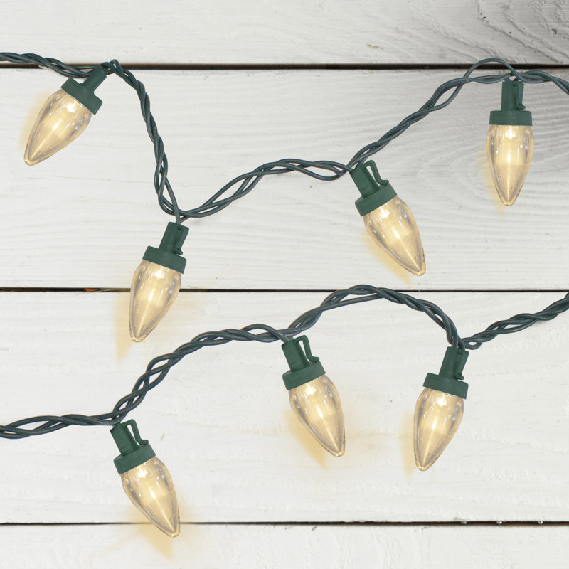 50 mini lumières de Noël DEL C7 de 20,25 pi fil vert, Blanc chaud