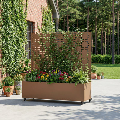 Metal Planter Box with Trellis with Wheels