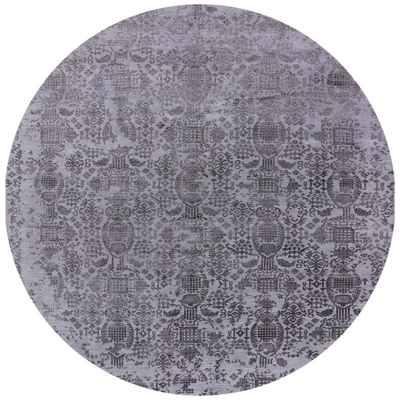 Tapis oriental noir / gris Grenville, Rond 8 pi