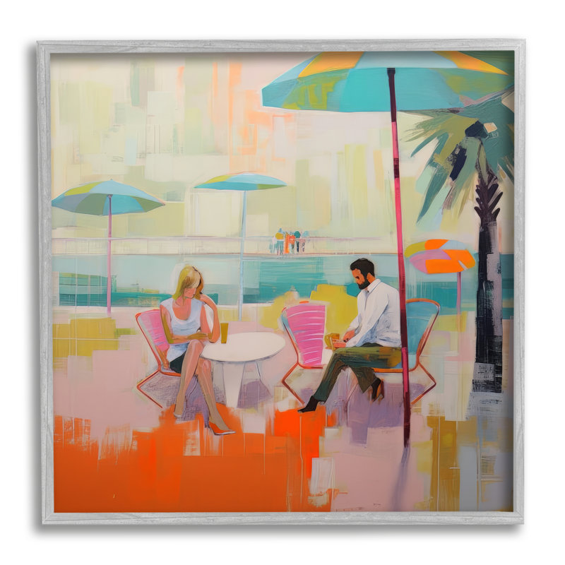Couple at Beach Abstract, reproduction sur bois encadrée, H 17 po x l 17 po x P 1,5 po, Estampe numérique Farmhouse