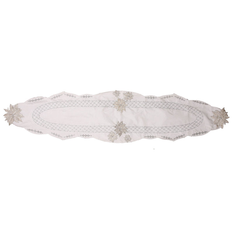 Silver Embroidered Silk Floral Table Runner