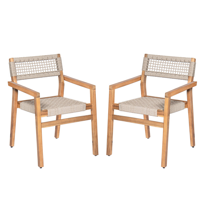 Chaises de salle à manger Shepard, Teck / corde beige