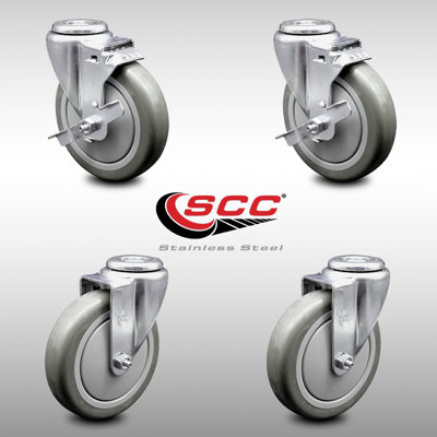 SS Polyurethane Wheel Swivel Bolt Hole Caster Set with 2 Brake SCC