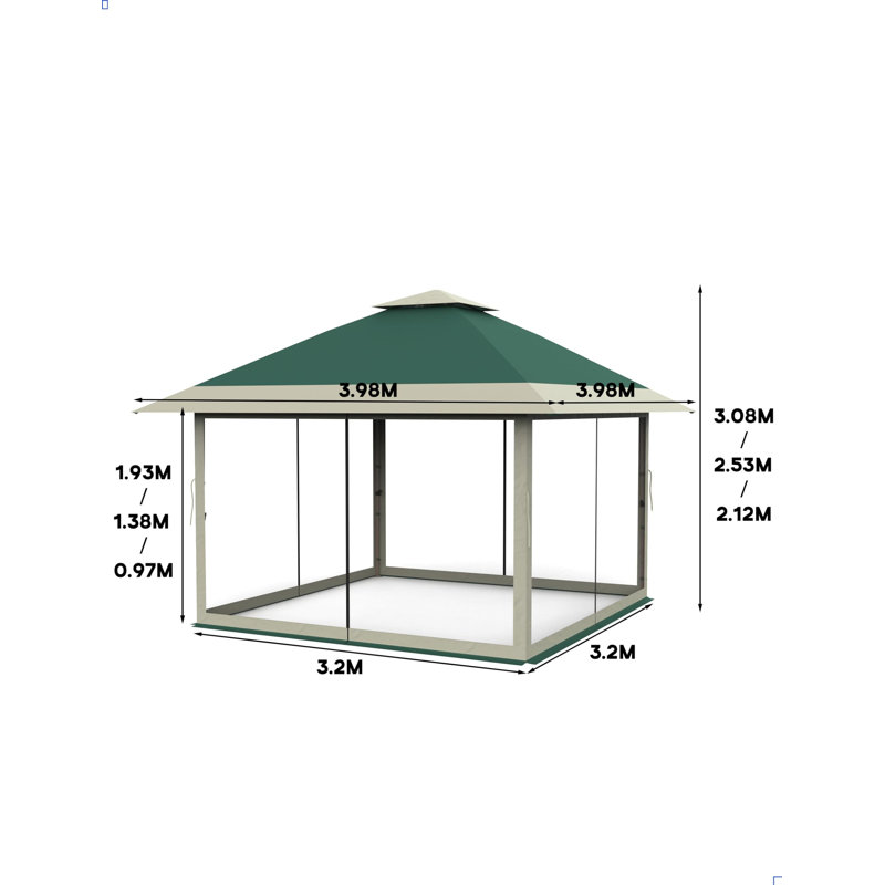 13 Ft. W x 13 Ft. D Metal Dome Gazebo, Green