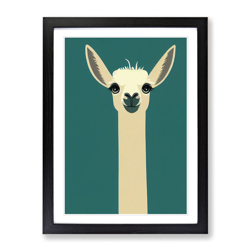 Llama Minimalism - Picture Frame Print, Black, 46cm H x 34cm W x 2cm D