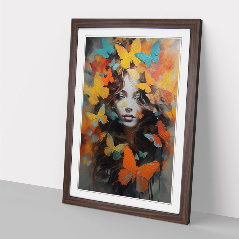 Butterfly Contemporary - Framed Print, 64cm H x 46cm W x 2cm D, Walnut Framed