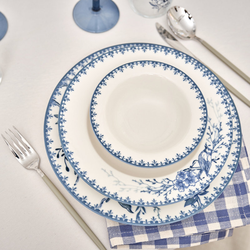 Assiette plate en porcelaine Bleu Blanc