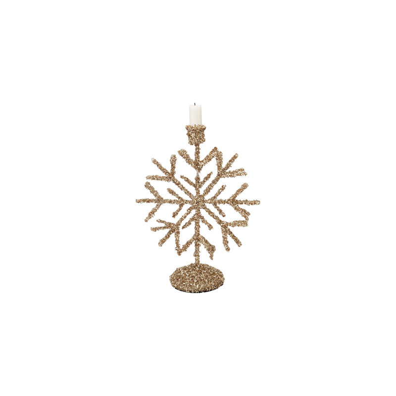 Champagne Glitter Iron Snowflake Taper Holder