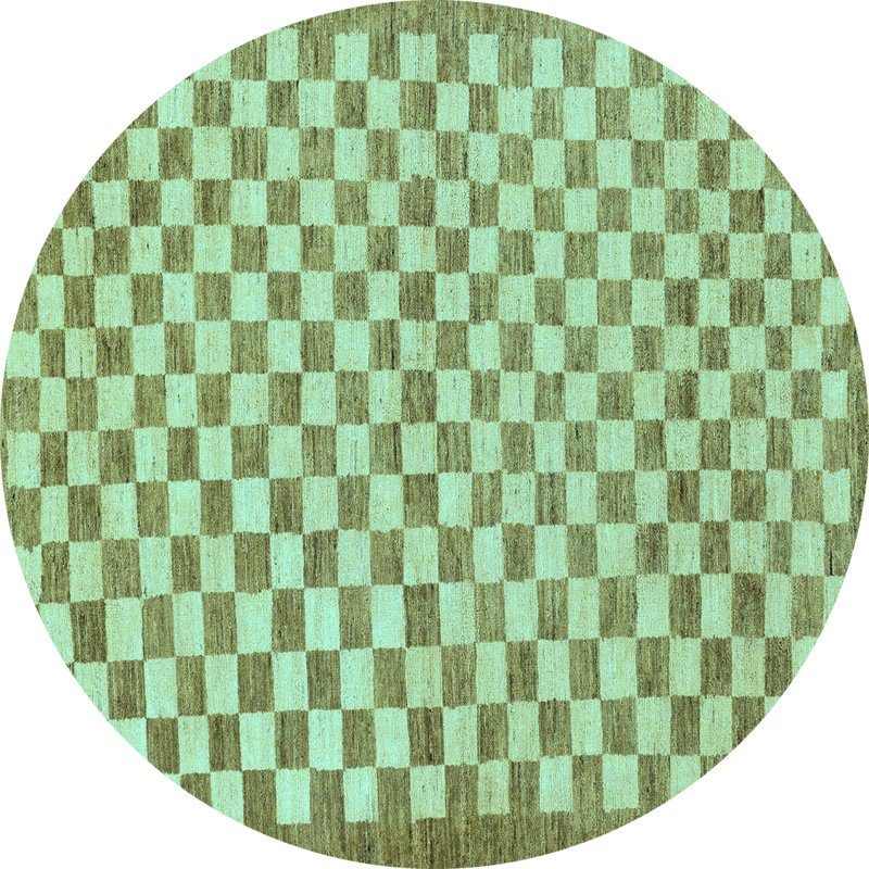 Tapis bleu / vert en polyester tissé à la machine Rossmary, Rond 6 pi