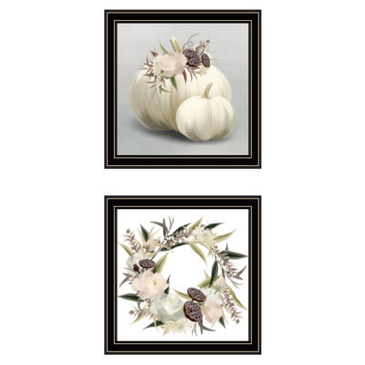 BOHO Pumpkins And Flowers 2-Piece Vignette Framed Wall Art for Living Room Decor By House Fenway