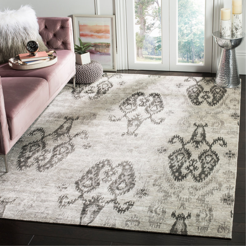 Tapis en viscose / coton noué à la main Stafford argent / gris, Rectangle 6 pi x 9 pi