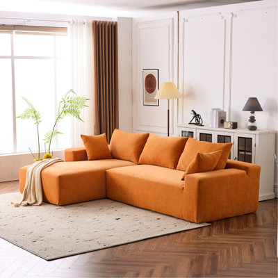 Salon 4 nuées, 108 x 68 pouces modulaire en orange, velours côtelé, minimaliste, sans assemblage, rembourrage confortable nuage orange, à pli