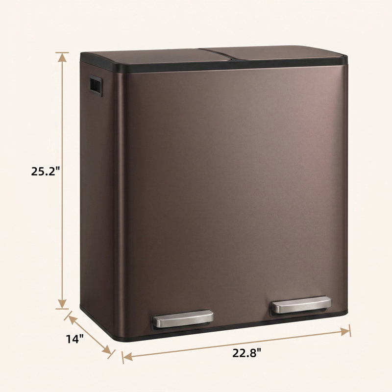 Ensemble de poubelles à double compartiment en acier inoxydable 2 x 8 gallons avec seaux intérieurs et sac poubelle, Brown