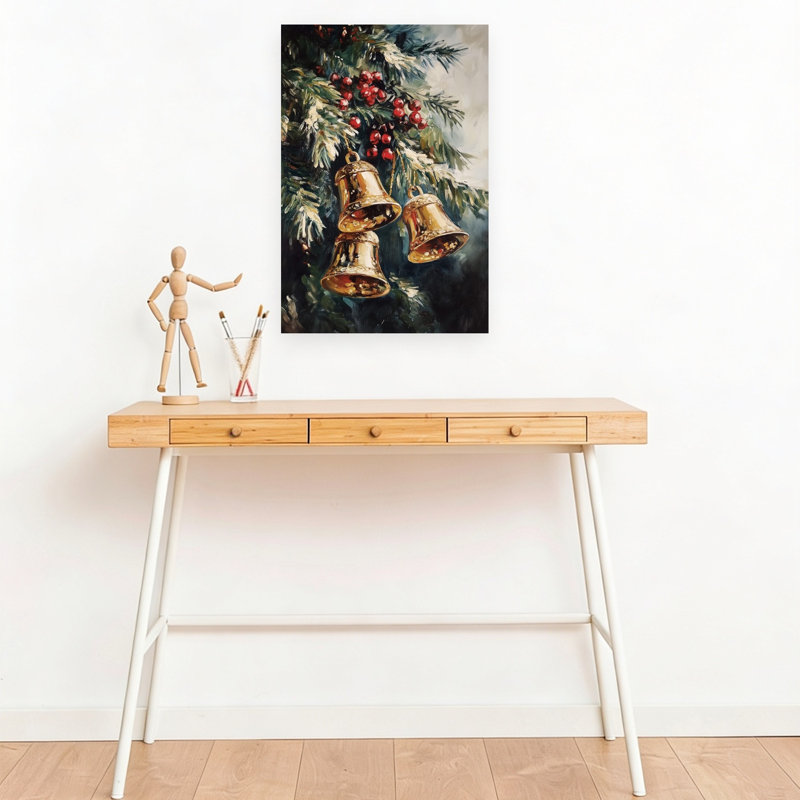 Christmas Bells And Berries Classic Elegant Traditional Fir Pine Nature Winter Wall Art Print 1 Piece Wrapped Canvas Wall Art