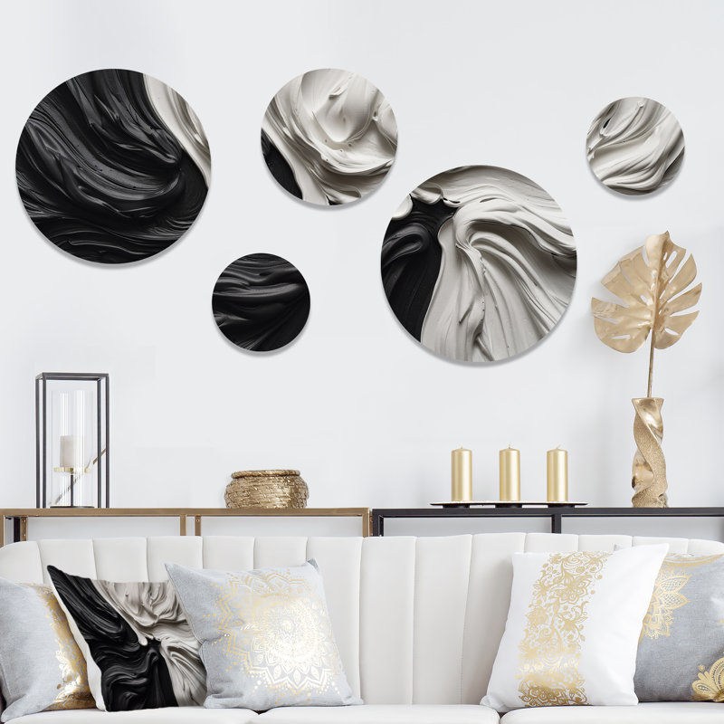5 décorations murales rondes en métal noir et blanc Dreamscape IV