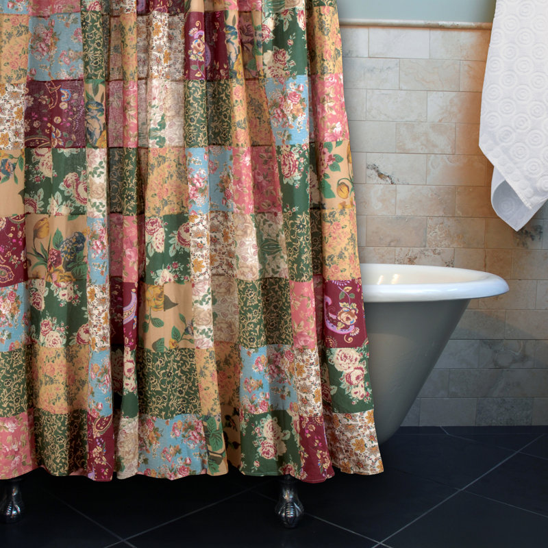Antique Chic Patchwork Cotton Shower Curtain with Floral Patterns