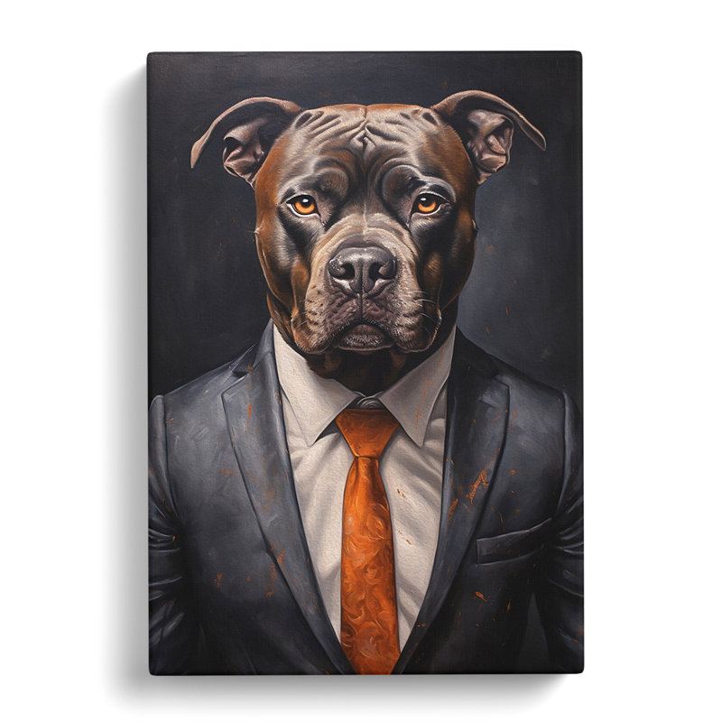 Staffordshire Bull Terrier in a Suit Painting No.4 - Wrapped Canvas, 60cm H x 40cm W x 3cm D