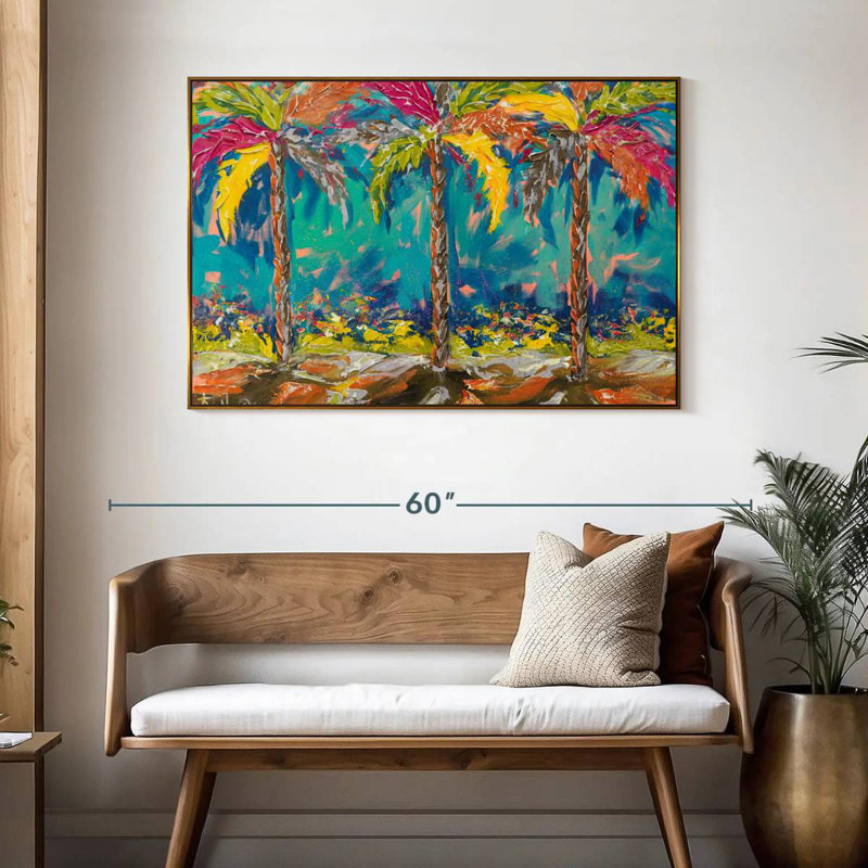 Palmiers d'été tropicaux, 46 po x 31 po, Cadre flottant doré