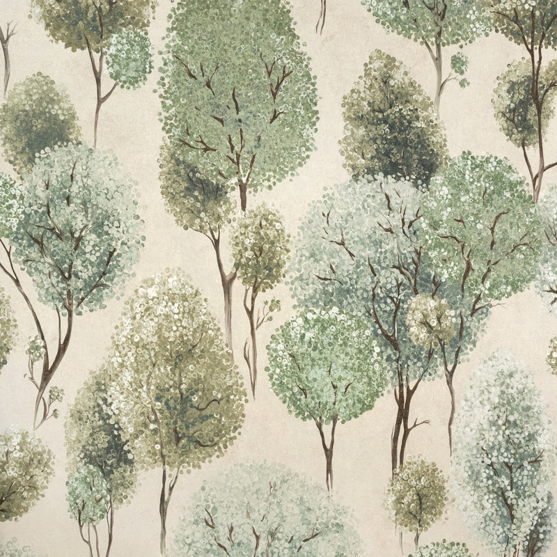 Julie Feels Home Collection Glitter/Shimmer Large Tilia Trees Wallpaper Roll, Sage Grayish